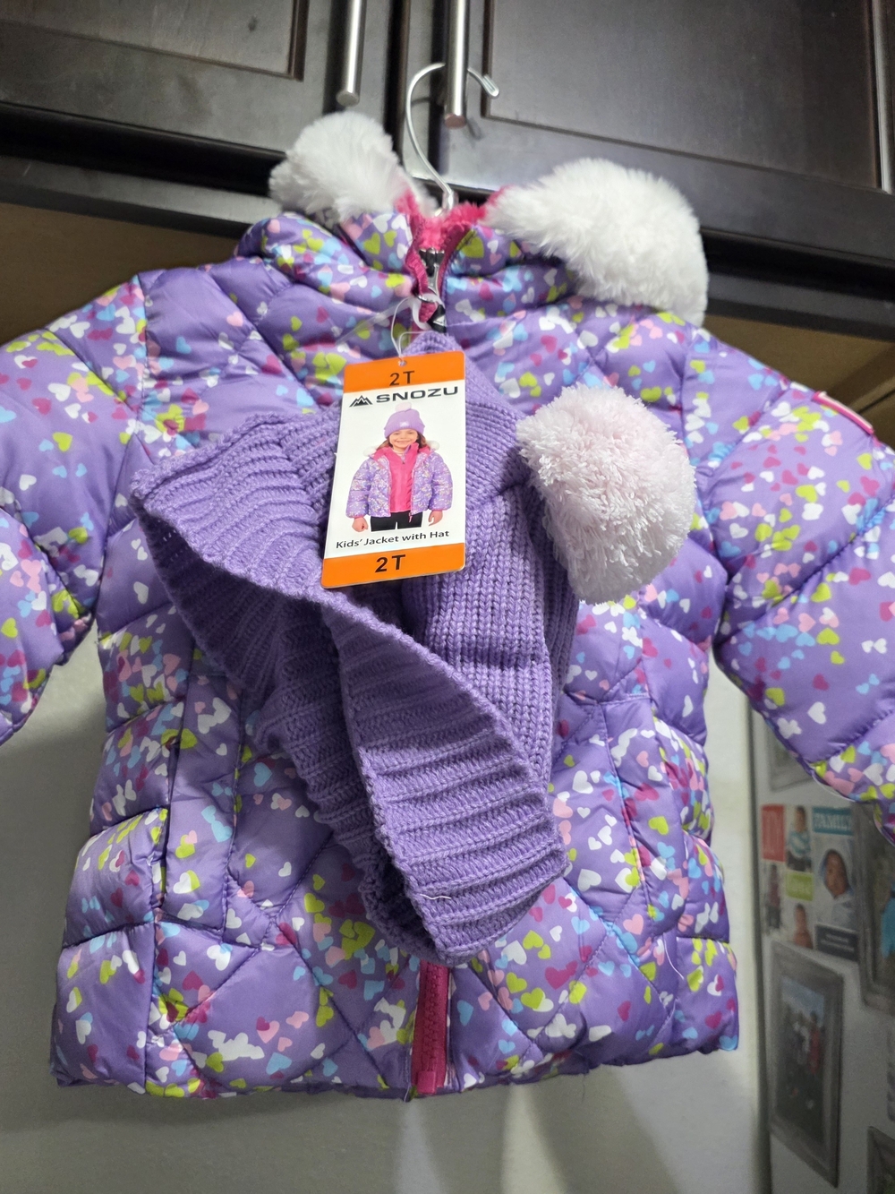 Snozu Purple Heart Kids Puffer Jacket with Hat - 2T